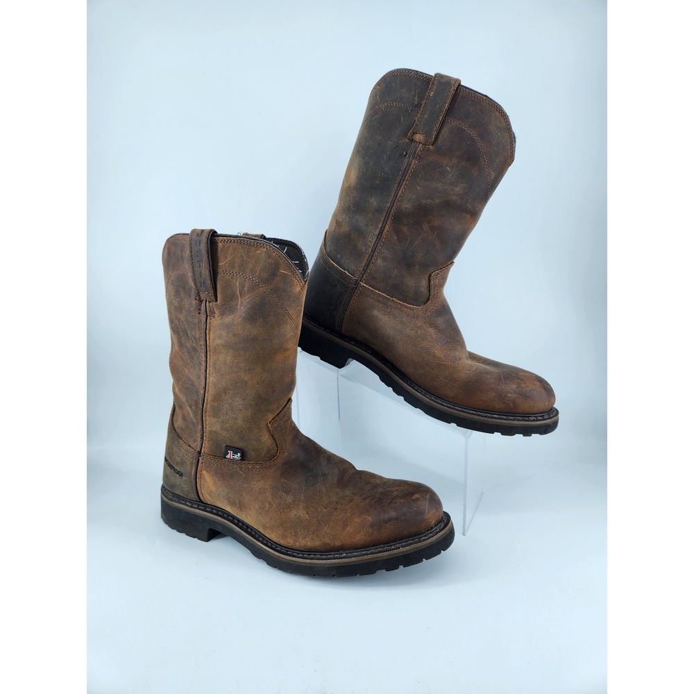 Justin WK4960 Work‎ Boots Mens 11D Brown Leather Waterproof EH Rated Pull On